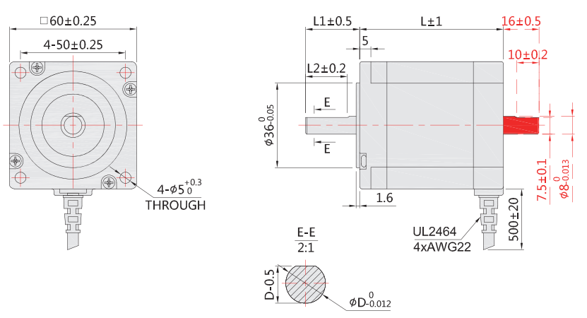 60mm步進電機外形尺寸圖 60mm步進電機外形尺寸圖